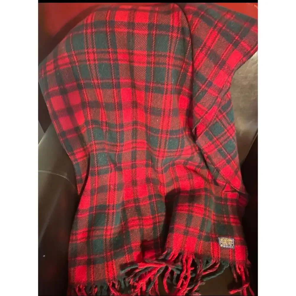 Vintage Pendleton tartan plaid red wool throw blanket
